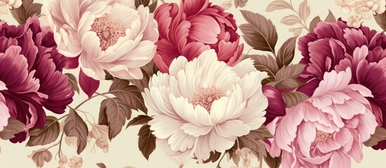 Floral Pattern with Peony and Raspberries in Vintage Style