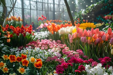 Lush Spring Garden: Thriving Easter Blossoms Amidst Springtime Bloom