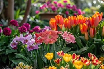 Lush Spring Garden: Thriving Easter Blossoms Amidst Springtime Bloom