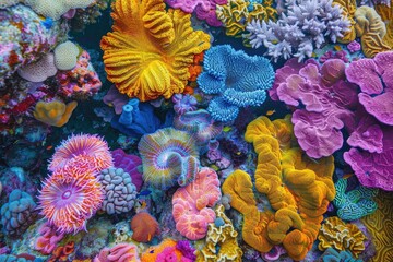 Fototapeta na wymiar A close-up of colorful coral in a reef