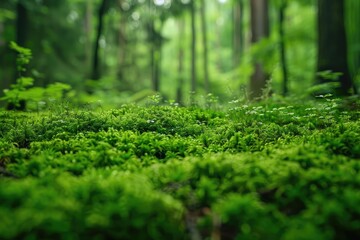 A dense green moss covering a forest floor