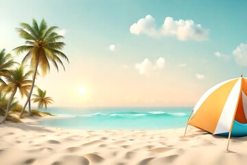 Fototapeta na wymiar Beach travel summer holiday vacation concept background with copy space,
