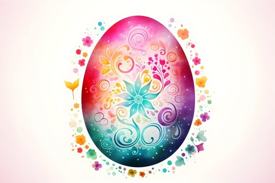 Watercolor vintage colorful floral Easter egg isolated background with copy space for season religion holiday tradition illustration