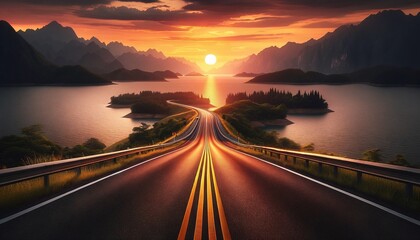  raw photography of an open highway leading towards a stunning sunset. The road is marked with vivid yellow line horizon, sun, drive, asia, beautiful, route, business, downtown, sunlight wallpaper 