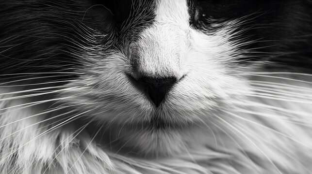 Close-up of a cat's nose, black and white photo