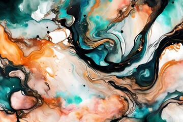 Marble, ink, paint, abstraction. Close-up image. Colorful abstract painting background. Oil paint...