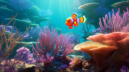 Fototapeta na wymiar Clownfish found on a tropical ocean