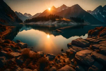 Poster Sunset over the lake. Amazing panorama landscape © Eun Woo Ai
