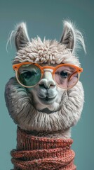A whimsical alpaca donning delicate shades and trendy eyewear
