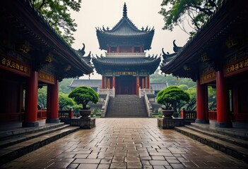 Fototapeta premium The landscape architecture surrounding Xichan Temple in Fuzhou, China by ai generated