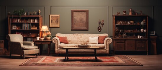 Furniture arrangement in a room horizontal image - obrazy, fototapety, plakaty
