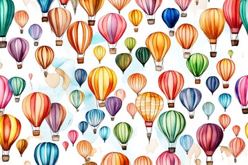 Watercolor colorful hot air balloons