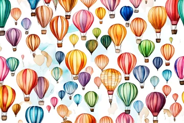 Papier Peint photo Lavable Montgolfière Watercolor colorful hot air balloons