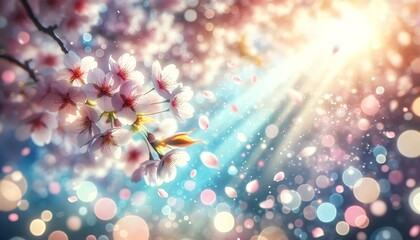 満開の桜とキラキラした神秘的な光の輝き
