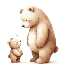 Papa bear and baby bear illustrations. watercolor illustration, Cute Father Bear With Kid. Parenting cartoon, bear parent and kid. cute father's day.
