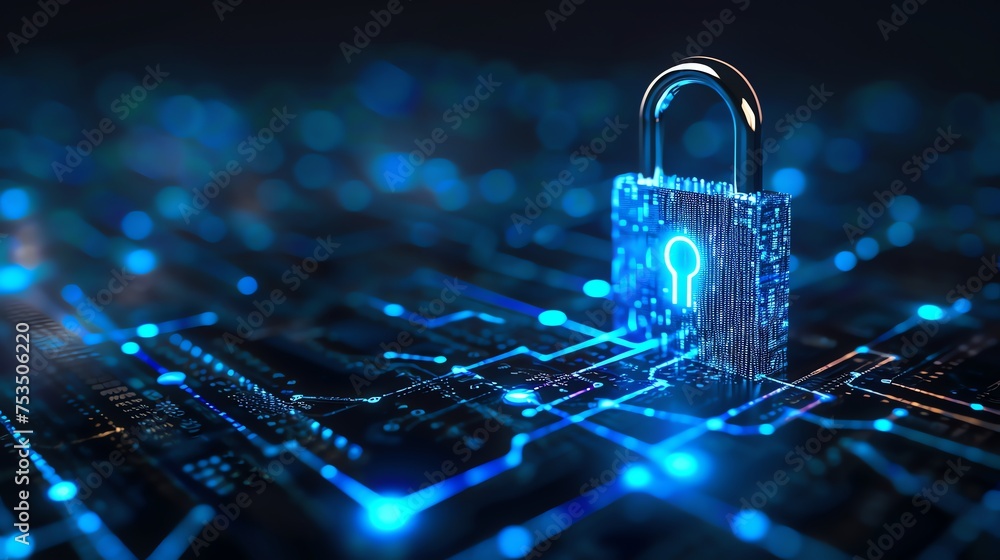 Poster digital padlock symbolizing cyber security