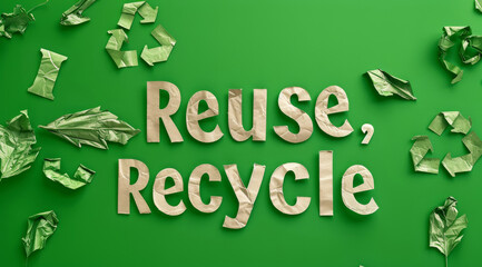 Fototapeta premium Recycle, eco friendly and nature poster design for environmental, awareness and sustainability concept. Green backdrop, mockup and symbol with copyspace for Earth Day, eco system or ecology logo