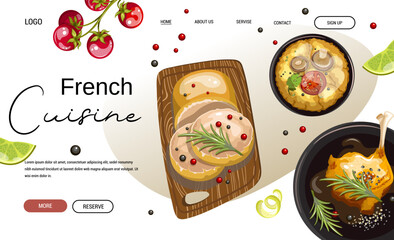 French cuisine web page design foie gras duck leg julienne