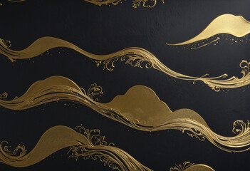 Japanese black background with gold dust and waves for a luxurious feel