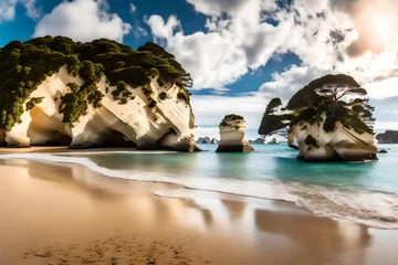 Türaufkleber Panoramic picture of Cathedral Cove beach in summer without people during daytime © Eun Woo Ai
