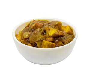 Paneer Masala Curry or Cheese Gravy in White Bowl Isolated on White Background with Copy Space