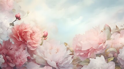 Tranquil Garden Oasis: Serene Floral Scene with Vibrant Pink and White Peonies Under Blue Sky"
"Blooming Paradise: Lush Garden Landscape with Vibrant Peonies and Cloudy Sky Backdrop"
"Sunny Day Blosso