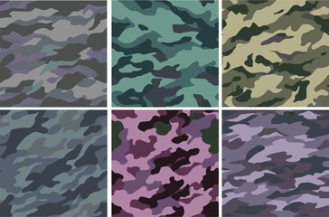 Set Pattern Contemporary Urban Camouflage Vector Military Textile Print, Abstract Army Style Modern Fabric Template seamless pattern	