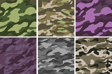Set Pattern Contemporary Urban Camouflage Vector Military Textile Print, Abstract Army Style Modern Fabric Template seamless pattern	