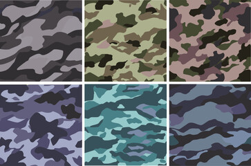 Set Pattern Contemporary Urban Camouflage Vector Military Textile Print, Abstract Army Style Modern Fabric Template seamless pattern	