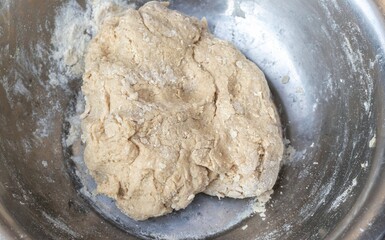 Top View of Wheat Flour Dough in a Big Bowl