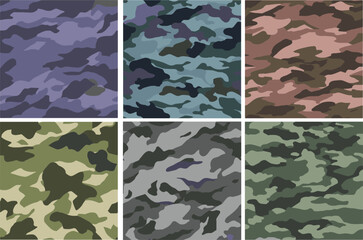 Set Pattern Contemporary Urban Camouflage Vector Military Textile Print, Abstract Army Style Modern Fabric Template seamless pattern	