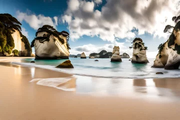 Foto auf Acrylglas Antireflex Panoramic picture of Cathedral Cove beach in summer without people during daytime © Eun Woo Ai