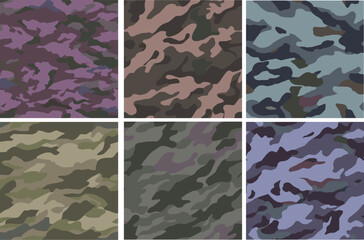 Set Pattern Contemporary Urban Camouflage Vector Military Textile Print, Abstract Army Style Modern Fabric Template seamless pattern	