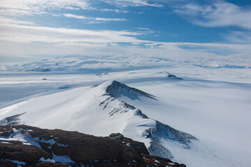 Mount Erebus and Castle Rock on Ross Island, Antartica