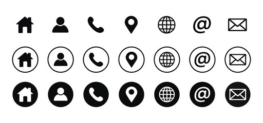 Web contact us icon. Business Contact Us information icons collection.
