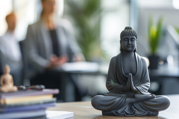 Buddha statue in a modern office setting