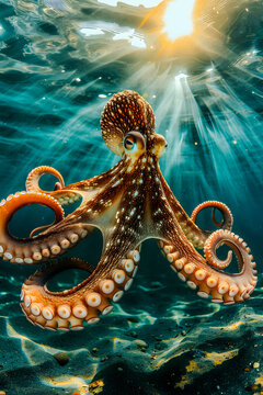 Poulpe, pieuvre,  dans l'oc&eacute;an