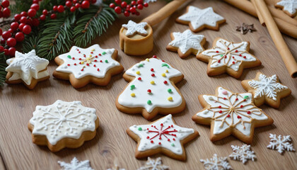 Obraz na płótnie Canvas Christmas sweets and star-shaped cookies