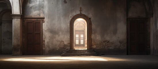 Interior of Basilica of Santa Maria Assunta with Open Door Letting in Light - obrazy, fototapety, plakaty