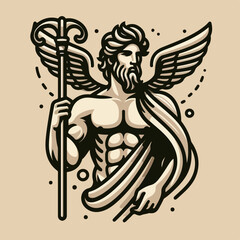 Flying Hermes in the Greek vector logo icon sticker tattoo. - obrazy, fototapety, plakaty