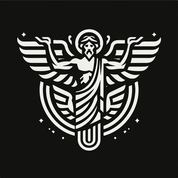 Flying Hermes in the Greek vector logo icon sticker tattoo.