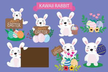 cartoon little rabbit on the easter celebration. Collection of Easter bunny and egg. easter egg, bunny character, banner templates