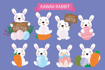 Obraz premium cartoon little rabbit on the easter celebration. Collection of Easter bunny and egg. easter egg, bunny character, banner templates