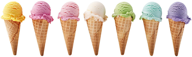 colourful pastel ice cream cone isolated cutout on transparent background. Mockup advertisement. product presentation.