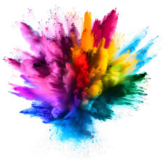 rainbow color holi powder explosion on transparent background