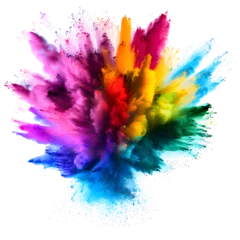 Deurstickers rainbow color holi powder explosion on transparent background © e