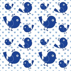 Cartoon seamless background in blue and white for kids. Seamless texture tile with vintageEaster motif....Blue and white design for printing.