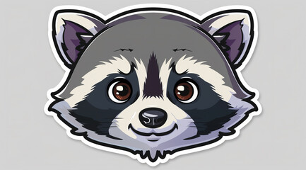 An expressive cartoon raccoon sticker with big eyes and grey fur,ai generated