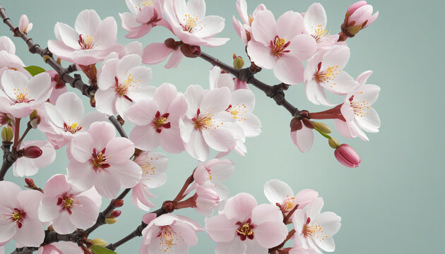collection of soft pastel cherry blossoms flowers isolated on a transparent background