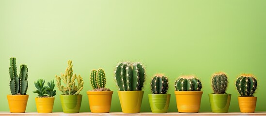 Vibrant Yellow Potted Cactuses Displayed in a Beautiful Row for Home Interior Decor